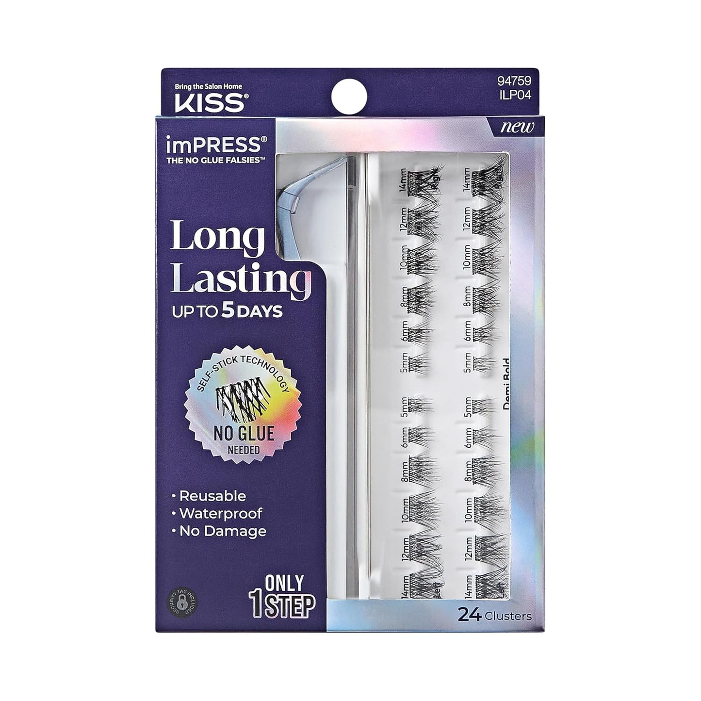 Kiss Impress Falsies Eyelashes - Long Lasting Self-Adhesive Demi Wispy Clusters | 5-Day Wear, Light Volume (5-14mm)