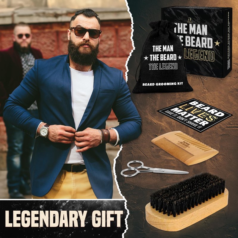 Grooming Gifts for Men - Beard Kit Grooming and Care with Brush, Comb, Scissors & Storage Bag - Anniversary Retirement Birthday Gifts for Men Dad Grandpa, Husband Birthday Gift Ideas