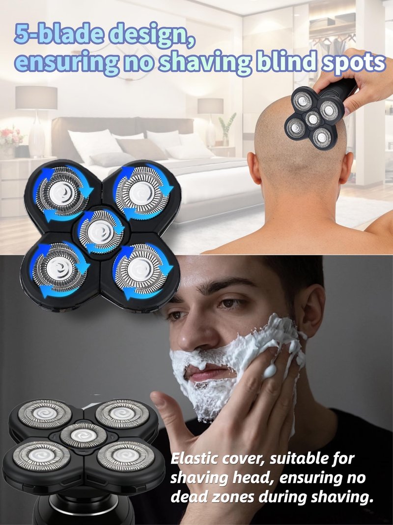 3 Pcs 5-Blade Universal Head Shaver for freebird replacement blades, Compatible with Freebird Shavers, Electric Shaver Refills for Bald Men with 1 Cleaning Brush (3 Pack)