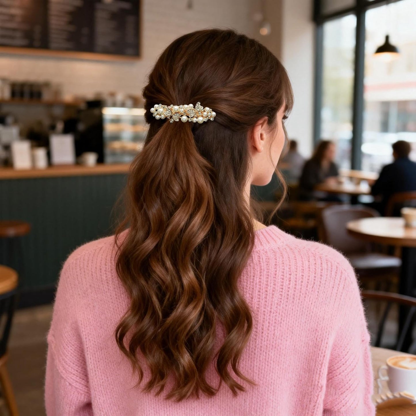 Rose Gold Pearl Hair Clips - Decorative Rhinestone Barrettes for Women | Fancy Hair Accessories for Thick & Thin Hair