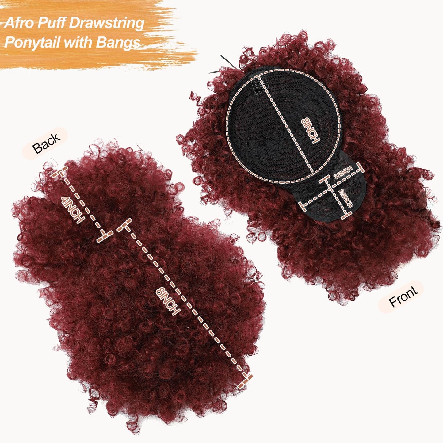 Afro Puff Drawstring Ponytail - Short Burgundy Kinky Curly Hair Extensions | Fluffy Updo for Black Women