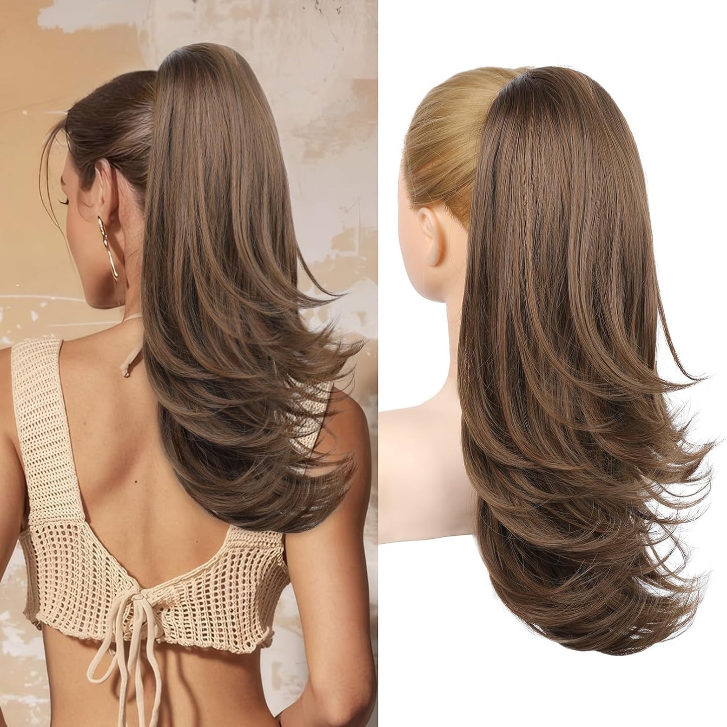 Ponytail Extension for Women - 20 Inch Drawstring Hairpiece | Soft Natural Look in Grey/Silver/White Mix