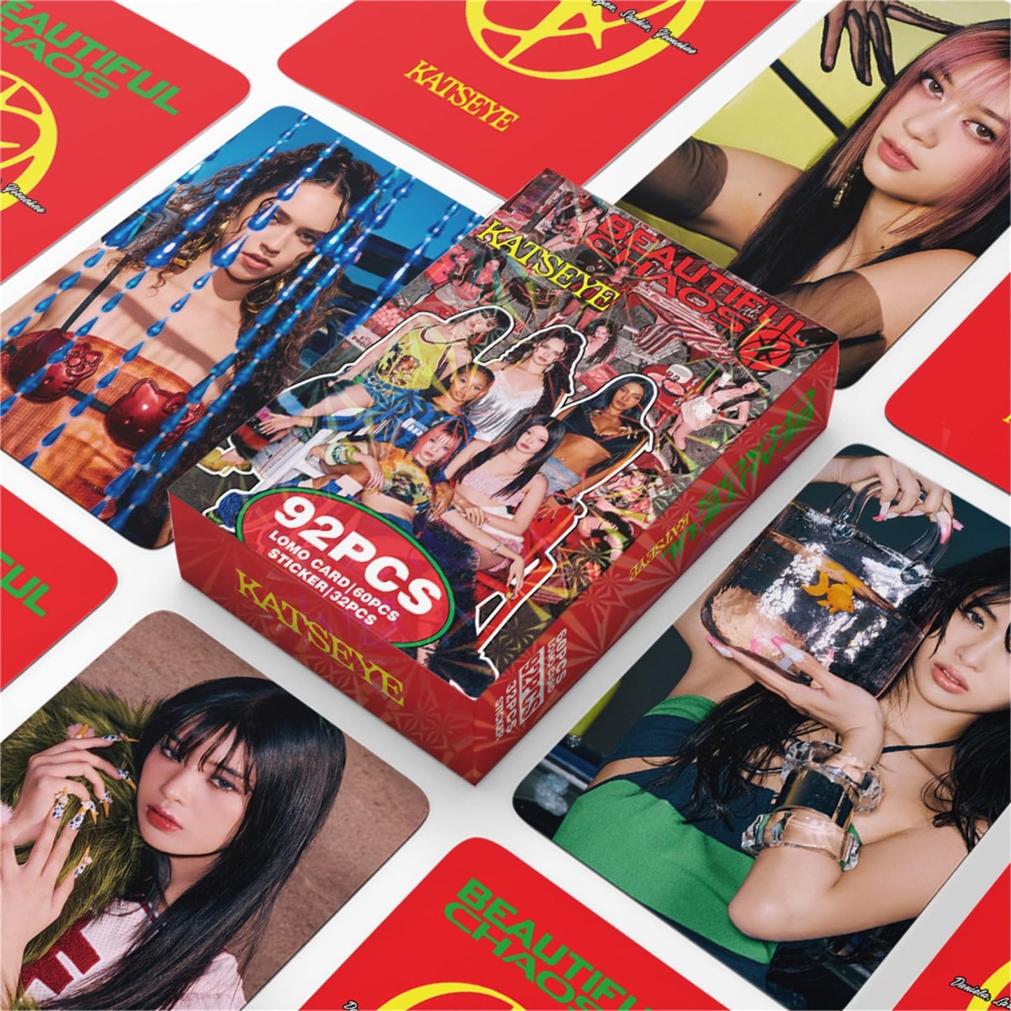 JCCDMZSL Katseye Photocards Beautiful Chaos Album 60PC Lomo Cards+32PC Katseye Stickers Set for Fans