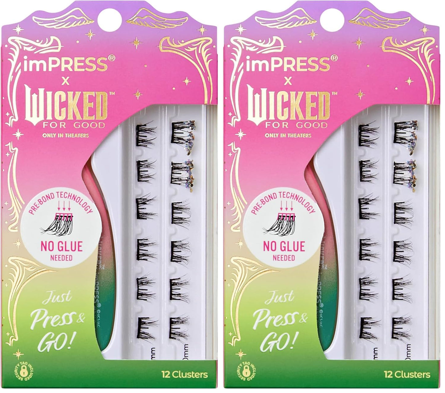 Press On Self Adhesive Eyelashes - Natural Volume 8mm-10mm Lashes with Purple Glitter | 12 Lash Clusters & Mini Applicator