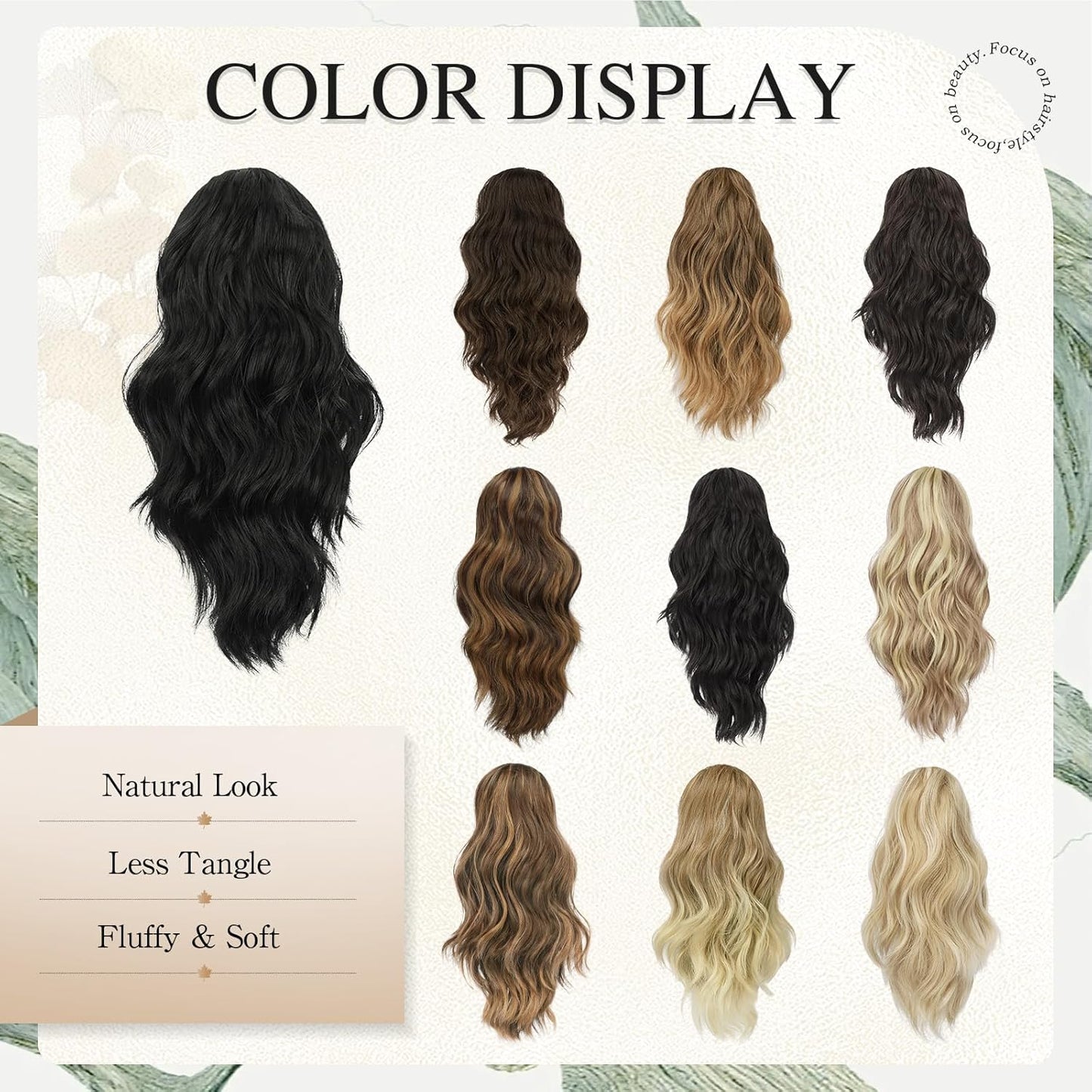 Ponytail Extension - Short Wavy Claw Clip-In Synthetic Hairpiece | Black Layered Curly Drawstring for Women
