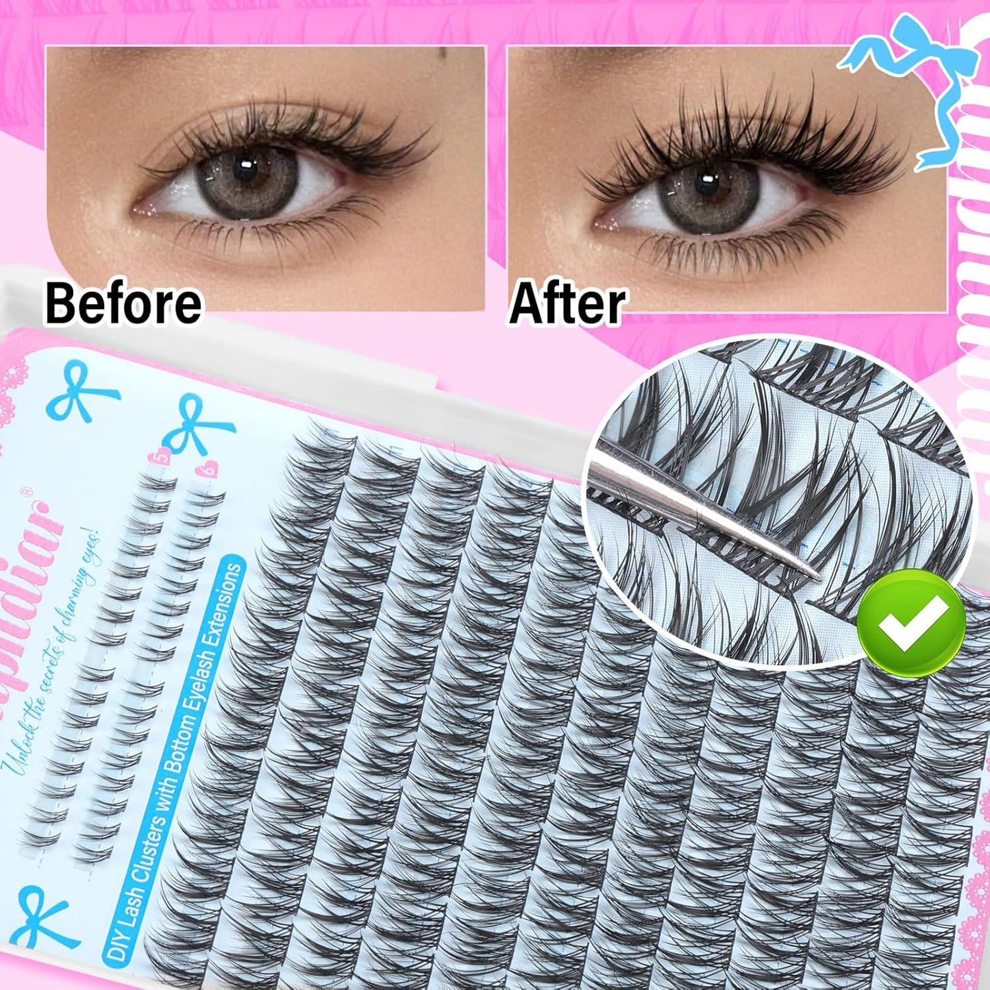 Natural Lash Clusters - DIY Wispy Eyelash Extensions | C-Curly 11-13mm Short Lashes - 164pcs