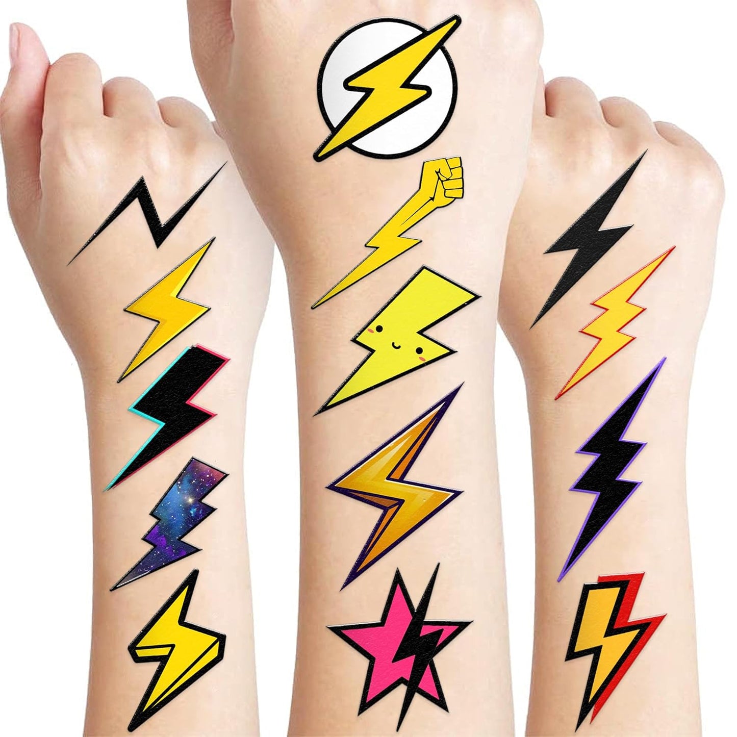 Lightning Bolt Temporary Tattoos - 96PCS Weather-Themed Stickers | Cute Waterproof Body Art for Kids