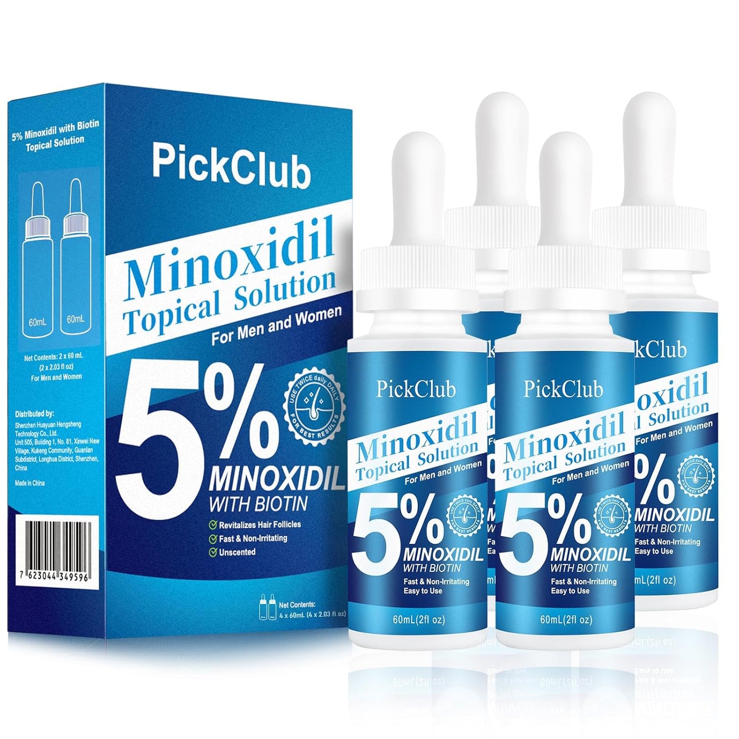 Minoxidil 5% Hair & Beard Regrowth Serum - Biotin Infused, Fast-Absorbing | 4-Pack (8.12 fl oz)