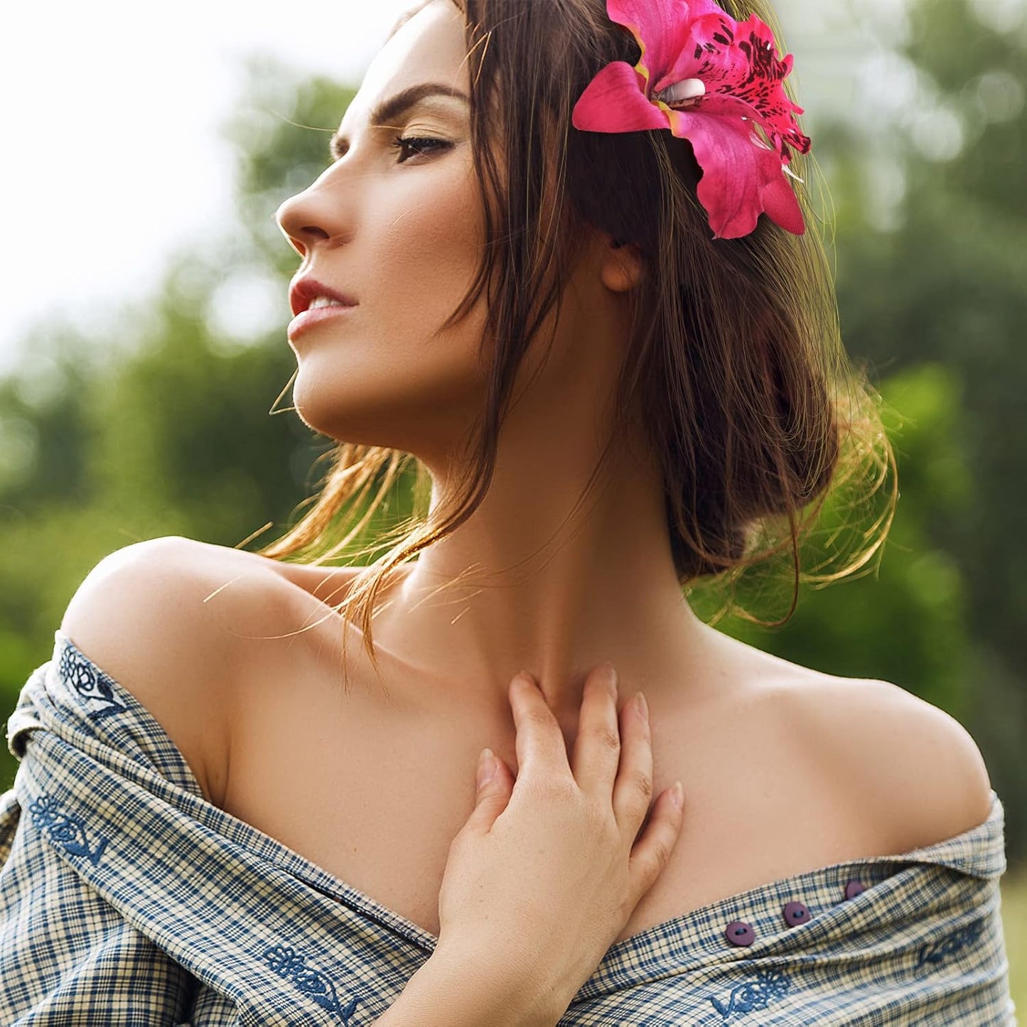 Hawaiian Flower Hair Clips - 18 Pcs Tropical Hibiscus Hair Pins | Double Chiffon Bridal Accessories