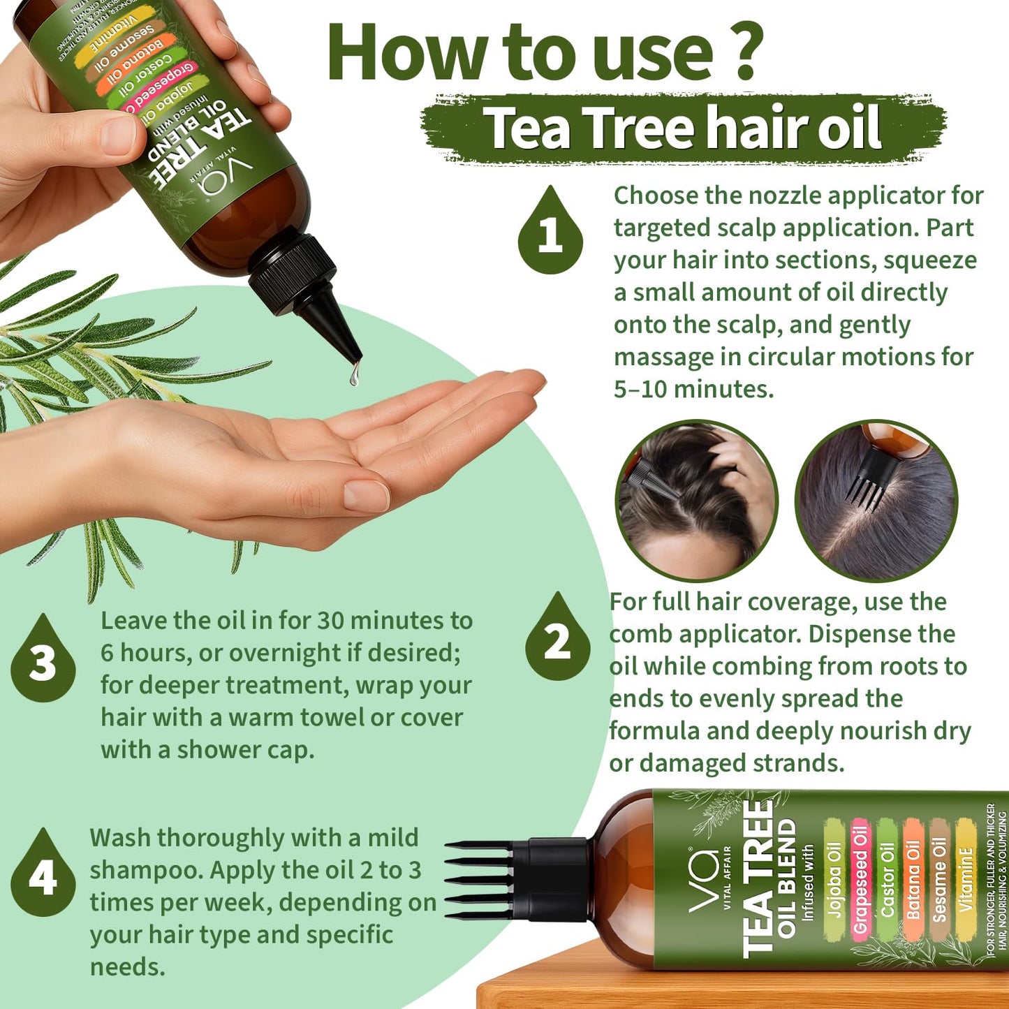 Tea Tree Oil Hair Treatment - Jojoba & Castor Oil Blend for Dandruff Relief - 6 Fl Oz | Strengthens & Volumizes Hair