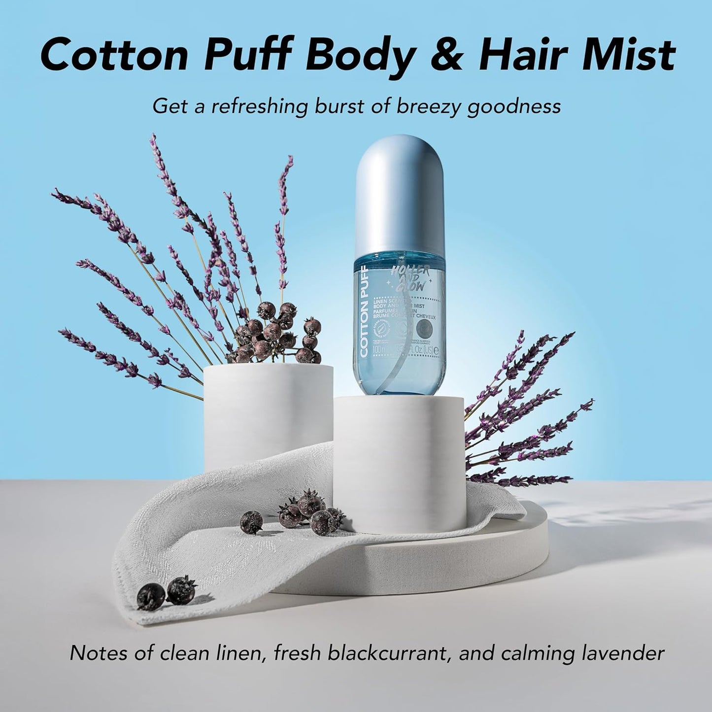 Mood Boosting Cotton Puff Body & Hair Mist - Fresh Linen Scent | 3.38 Fl Oz, Long-Lasting Fragrance for Teens