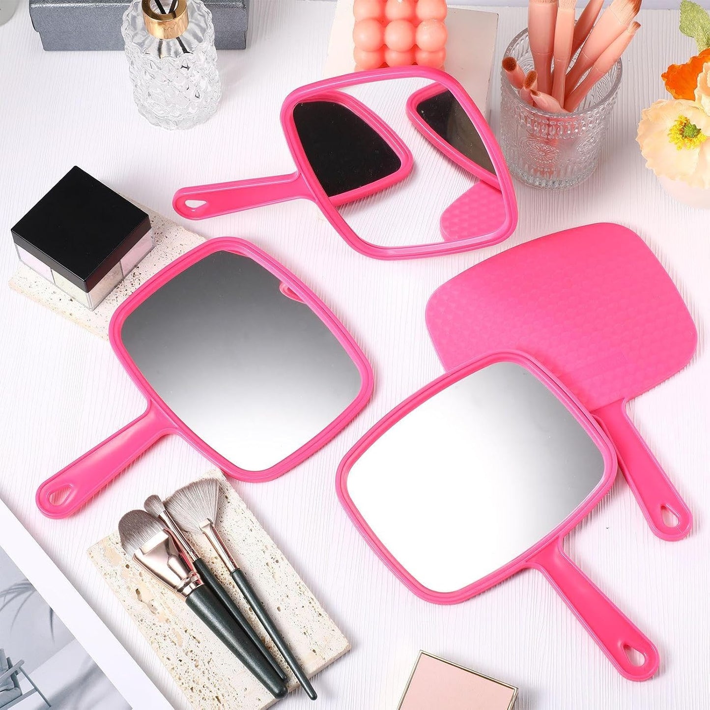 12 Pcs Handheld Makeup Mirrors - Portable Beauty Mirrors for Home, Salon & Travel | 6.69 x 9.45 Inch (Rose Red)
