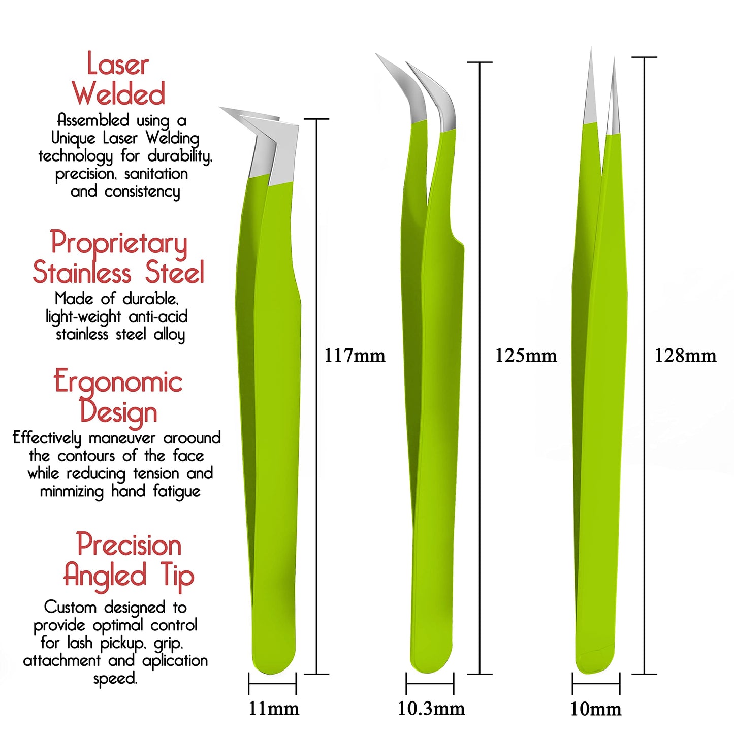 SIVOTE Lash Tweezers for Eyelash Extensions for Volume, Isolation & Classic Lashes, 3 Pack, Green