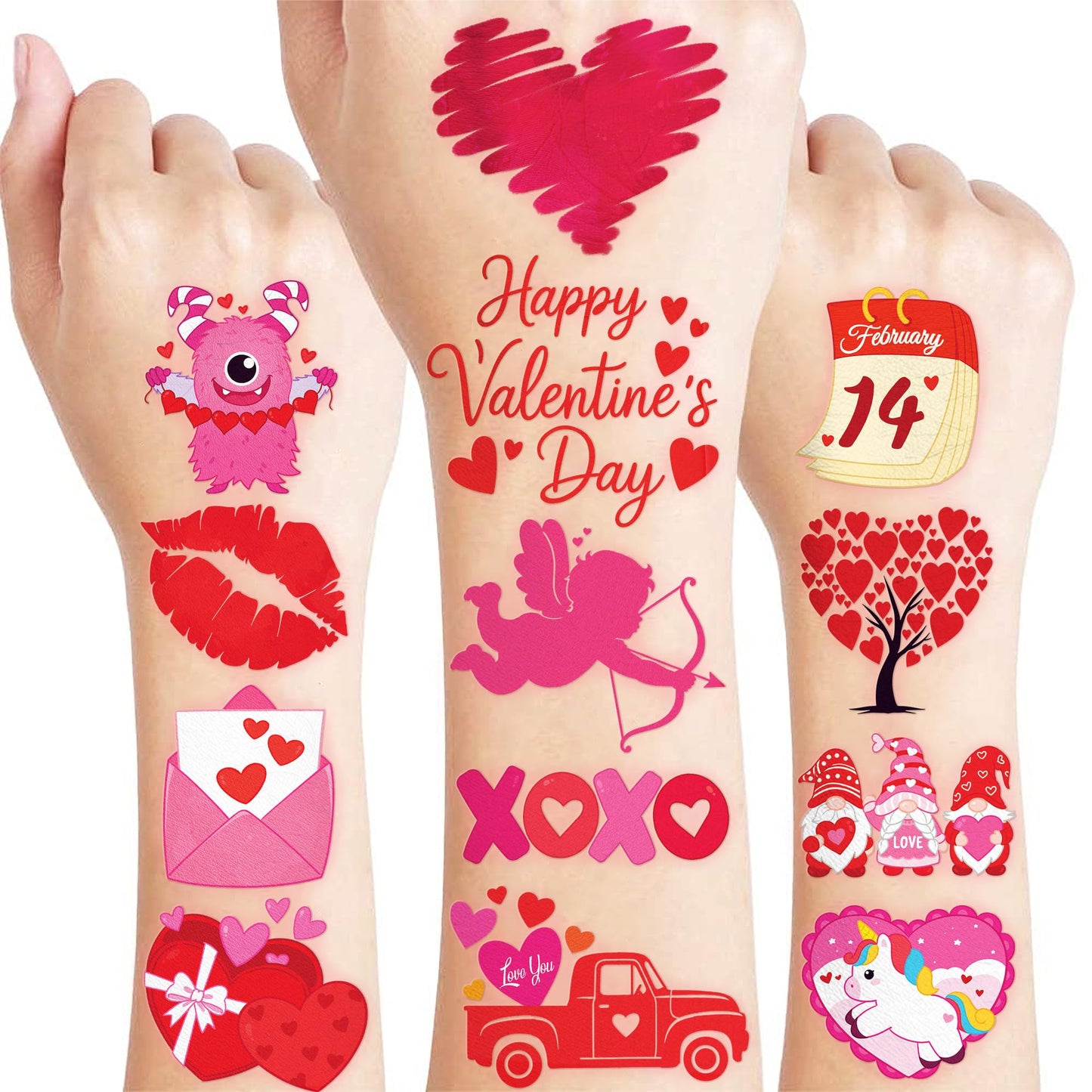 96PCS Valentine’s Day Love Heart Pre-Cut Temporary Tattoos for Kids