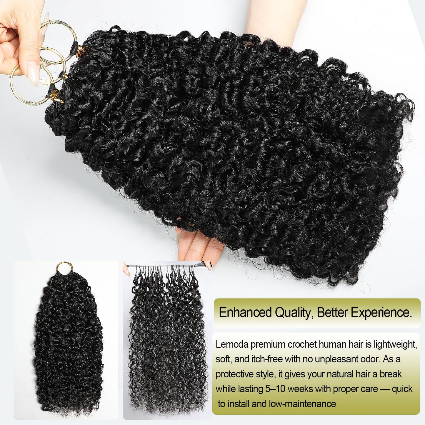 Lemoda Burmese Curly Feather Crochet Human Hair Extensions 20 Inch 120g Pre-Separated Pre-Separated & Pre-Fluffed Human Crochet Hair For Black Women Lightweight Reusable Natural Color