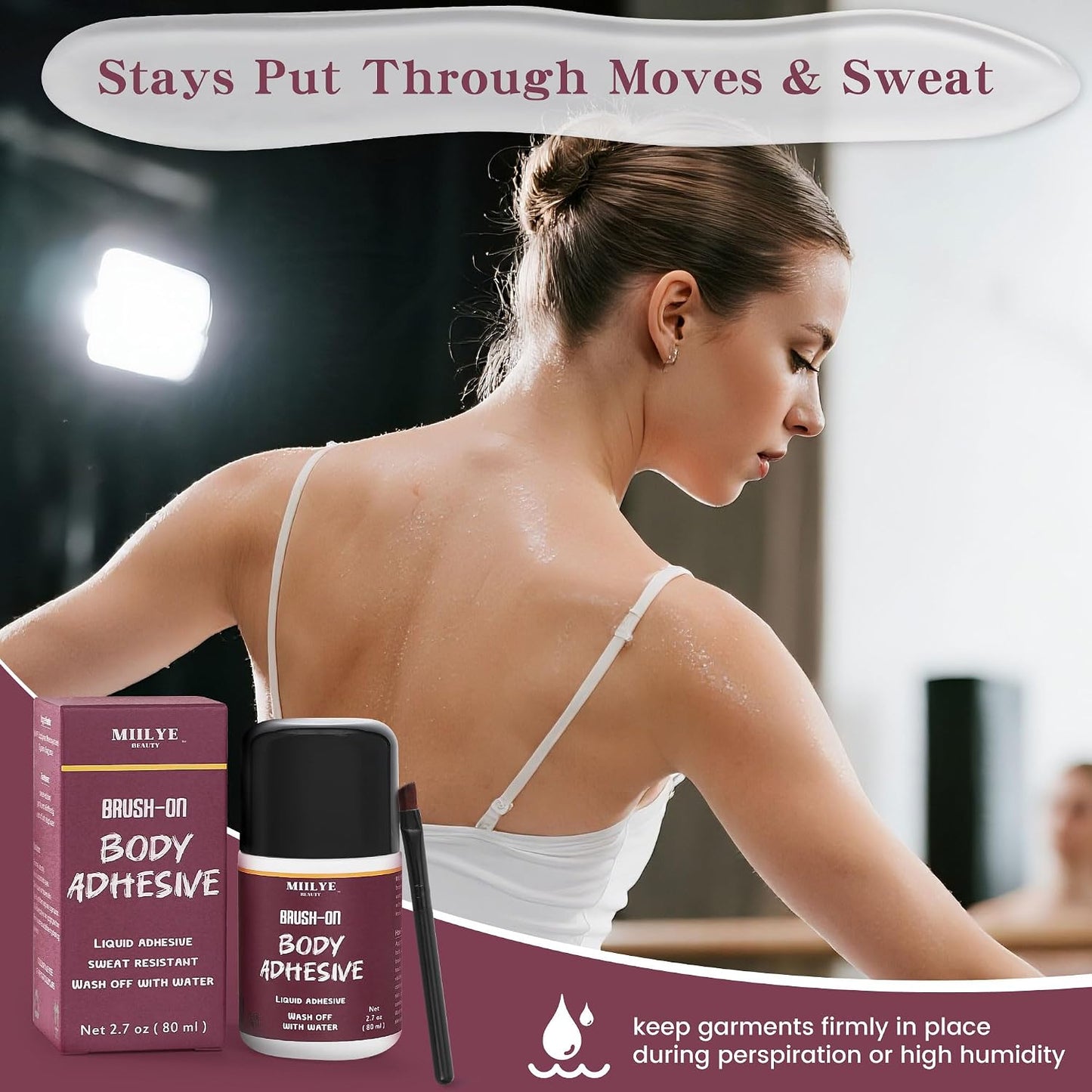 Body Adhesive for Clothes - 80ml Sweat-Proof Skin Glue for Dancers, Socks, Stockings & Costumes