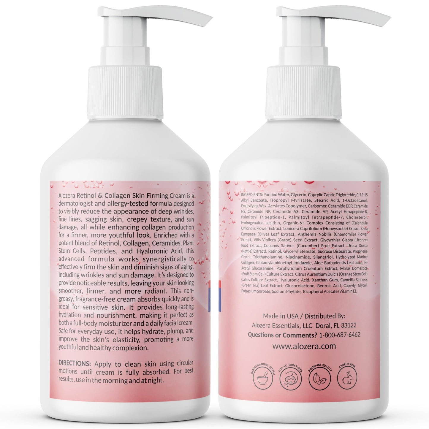 Alozera Firming Body Lotion with Retinol & Collagen, Anti-Aging Body Moisturizer Cream for Crepey Skin, Improves Skin Elasticity, Lightweight & Fast Absorbing, No Added Fragrance, 16.9 Ounce (2-Pack)
