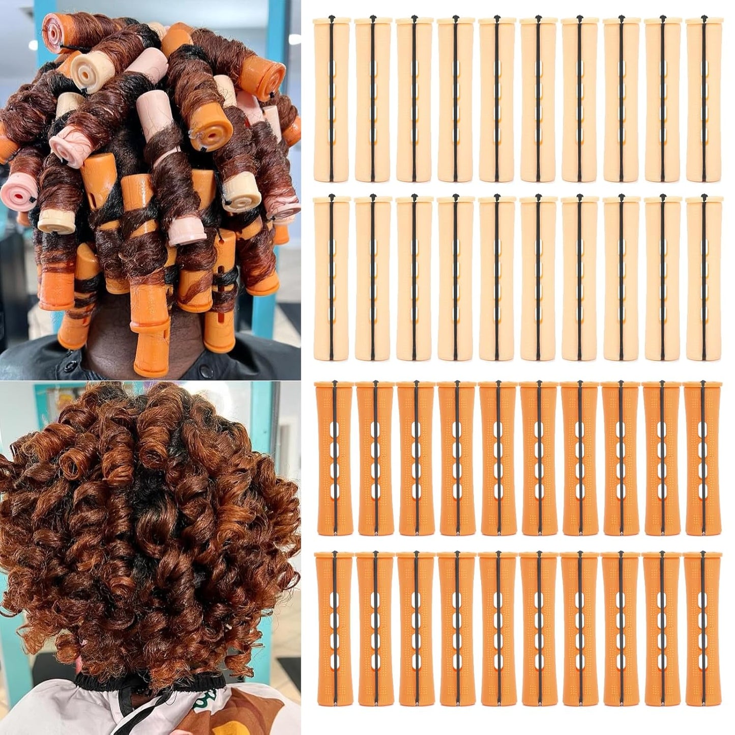Perm Rods for Short Hair - 40 Pcs Beige Plastic Curlers for Black Women | Medium Size Peach Hair Rollers