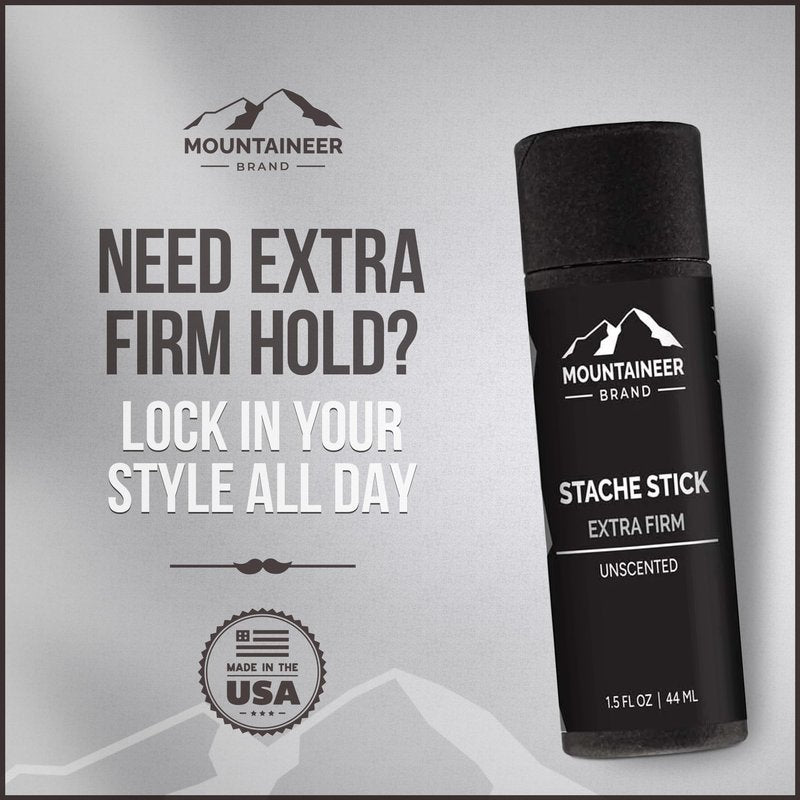 Mountaineer Brand Stache Stick | White Water Scent | Made with Natural Ingredients in West Virginia | Firm & Long Lasting Hold | Mustache Wax | Moustache Shape & Styling | Beard Wax for Men | 1.5oz