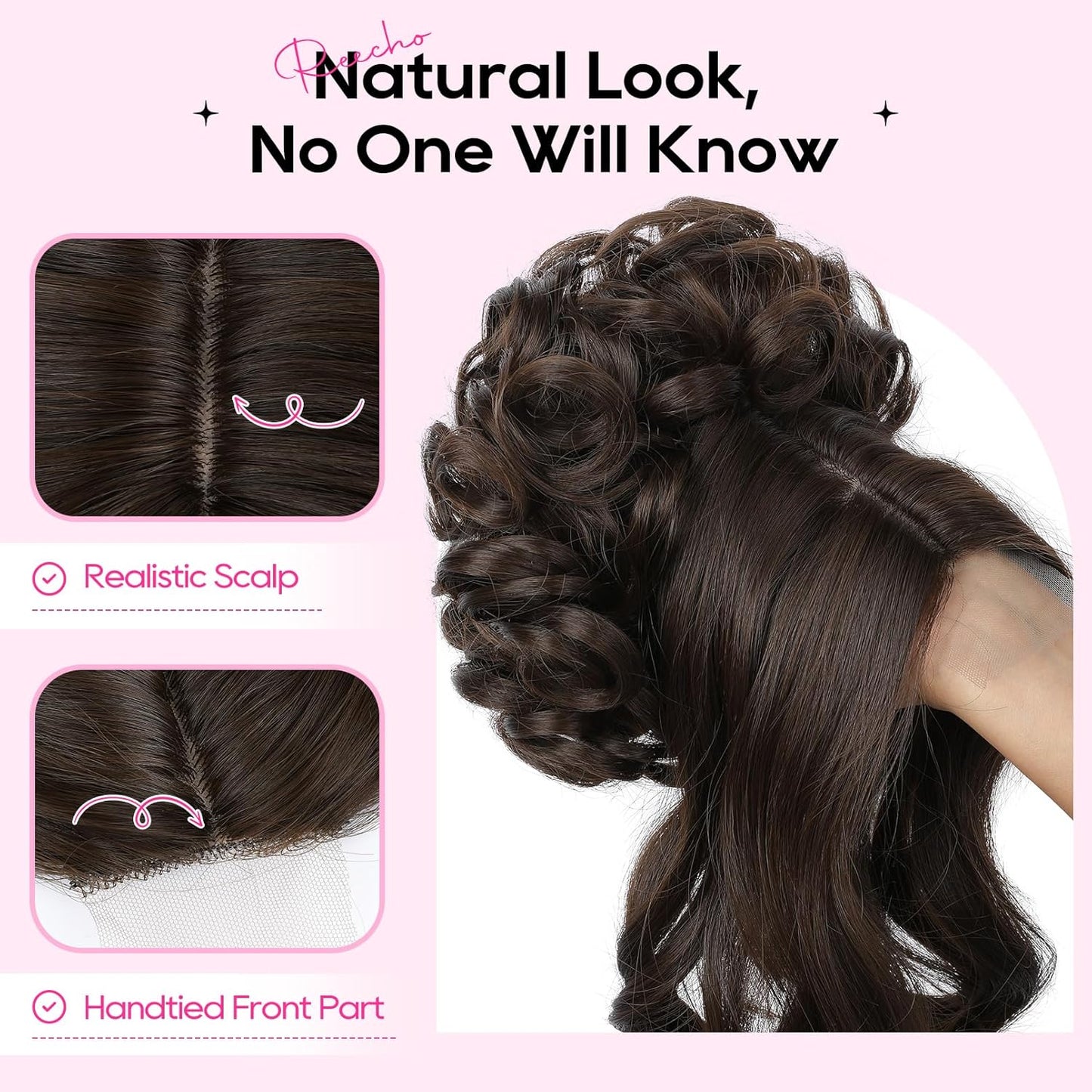 Messy Bun Hair Piece with Bangs - 2-in-1 Curly Updo Wig & Hair Topper | Natural-Looking Drawstring Ponytail Extension in Chocolate Brown
