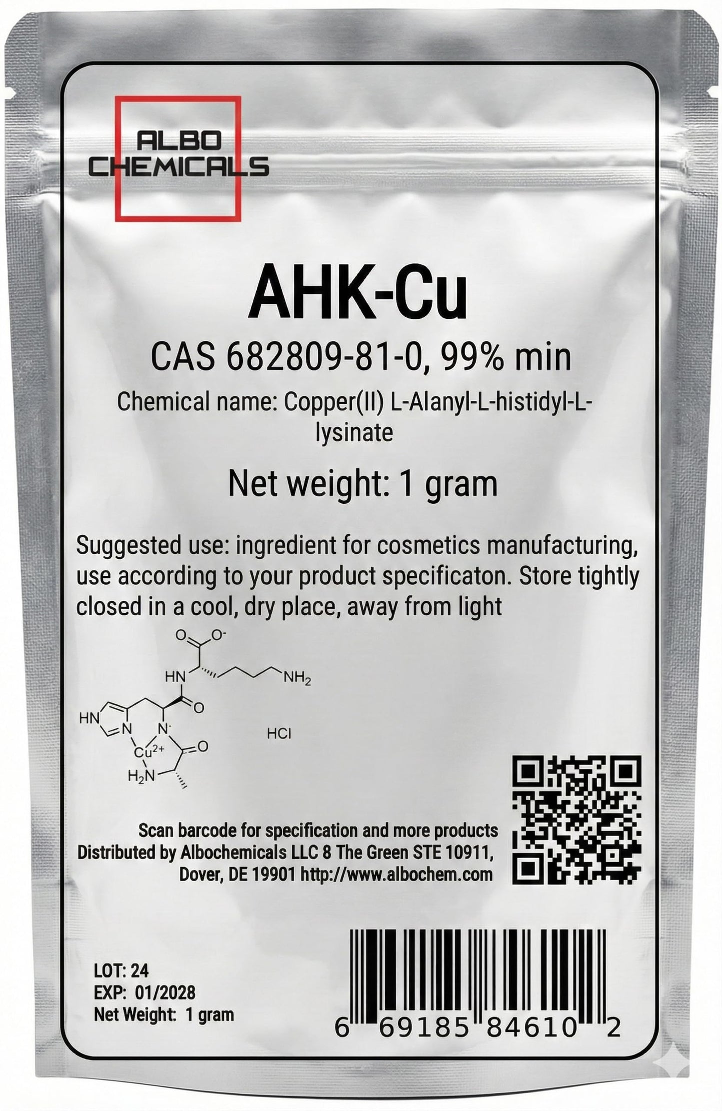 AHK-CU Copper Peptide Powder, 99% min, CAS 682809-81-0, 1 gram