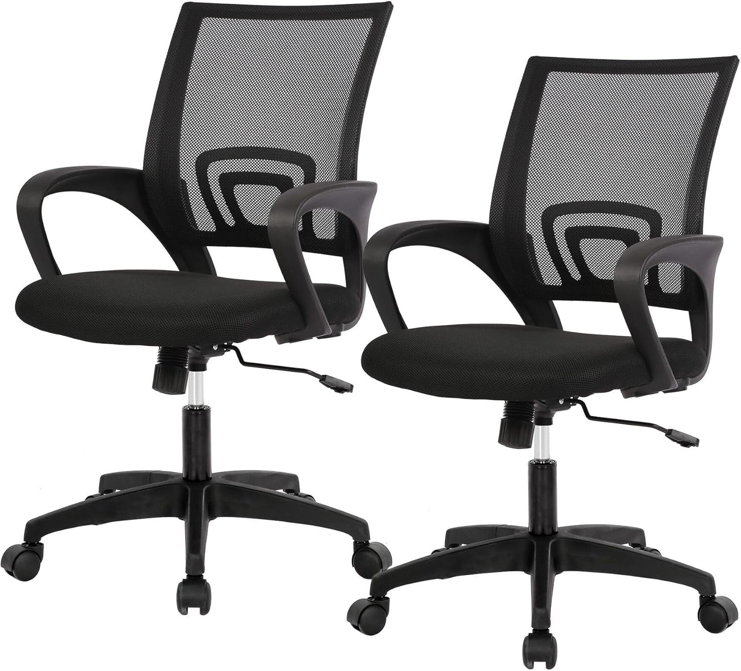 Ergonomic Office Chair - Mid-Back Swivel Desk Chair with Breathable Backrest & Lumbar Support | Adjustable Height | Black