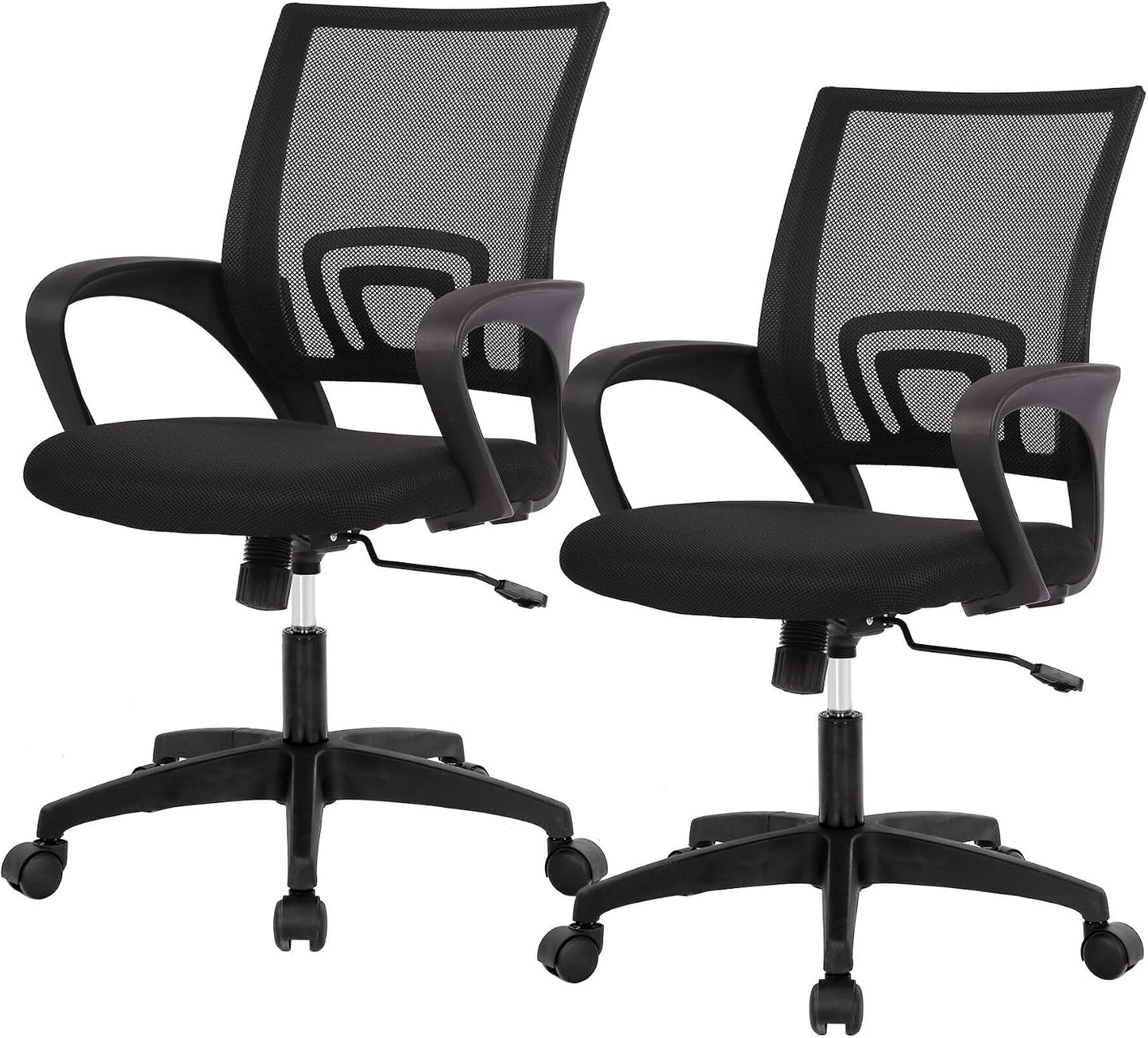 Ergonomic Office Chair - Mid-Back Swivel Desk Chair with Breathable Backrest & Lumbar Support - Adjustable Height | Dark Black