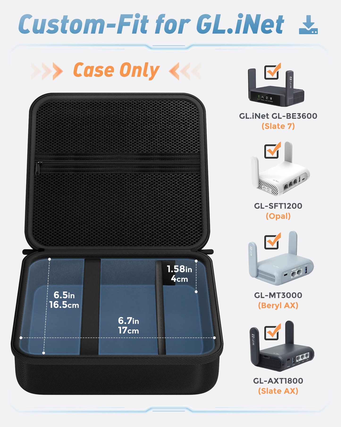 ProCase Hard Carrying Case for GL-BE3600(Slate 7)/SFT1200(Opal)/MT3000(Beryl AX)/MT3600BE(Beryl 7) Glinet Travel Router, Portable Organizer Bag for WiFi Routers, Power Adapter and Accessories -Black