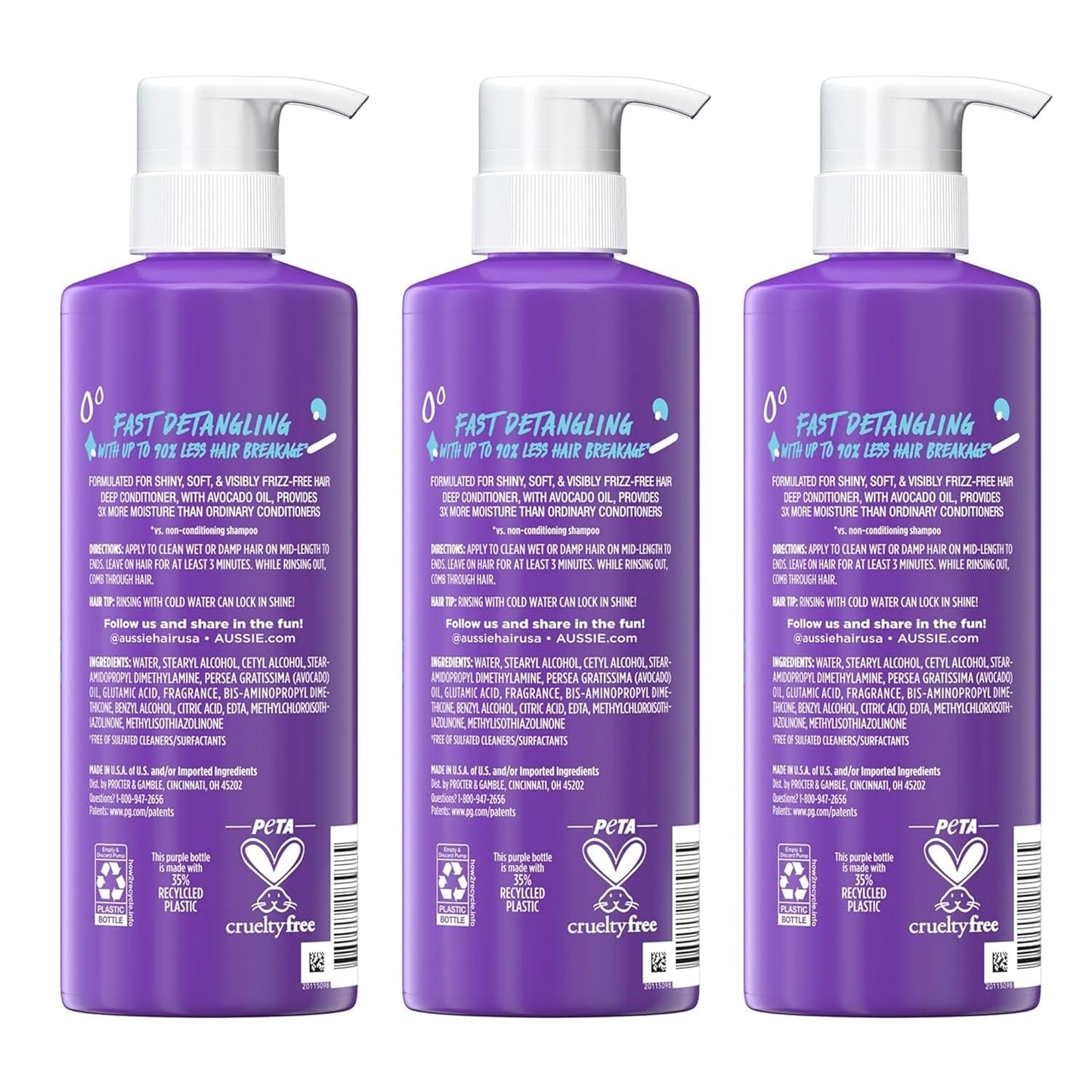 Aussie 3 Minute Miracle Moist Deep Conditioner - Nourishing Avocado & Jojoba Oil | 16 Fl Oz Each, Triple Pack
