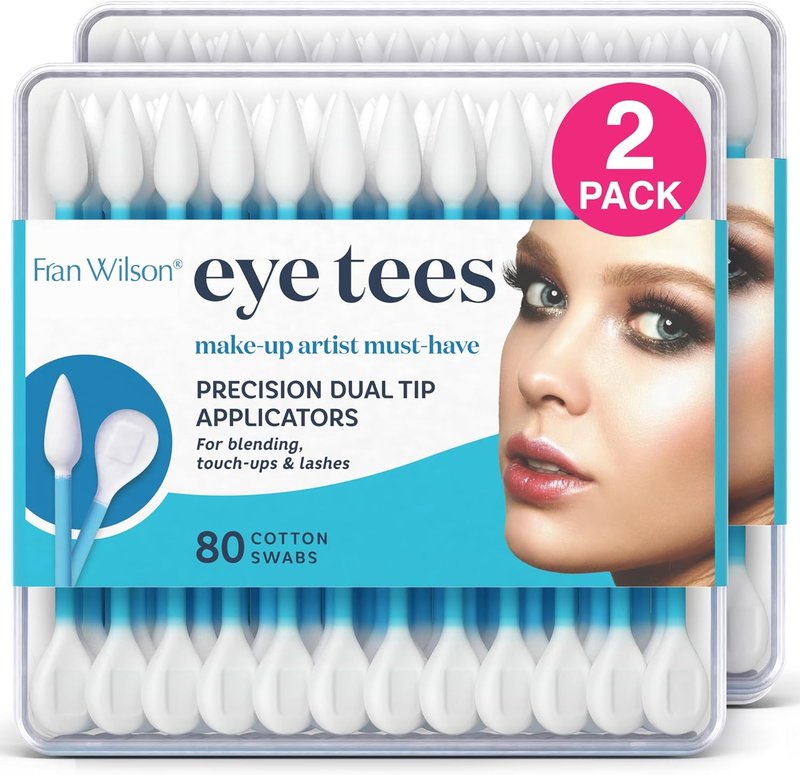 Fran Wilson EYE TEES Cotton Tips - Double-Sided Makeup Applicators for Precision Blending | 80 Count (2 Pack)