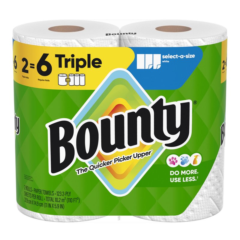 Bounty Select-A-Size Paper Towels, White, 2 Triple Rolls = 6 Regular Rolls