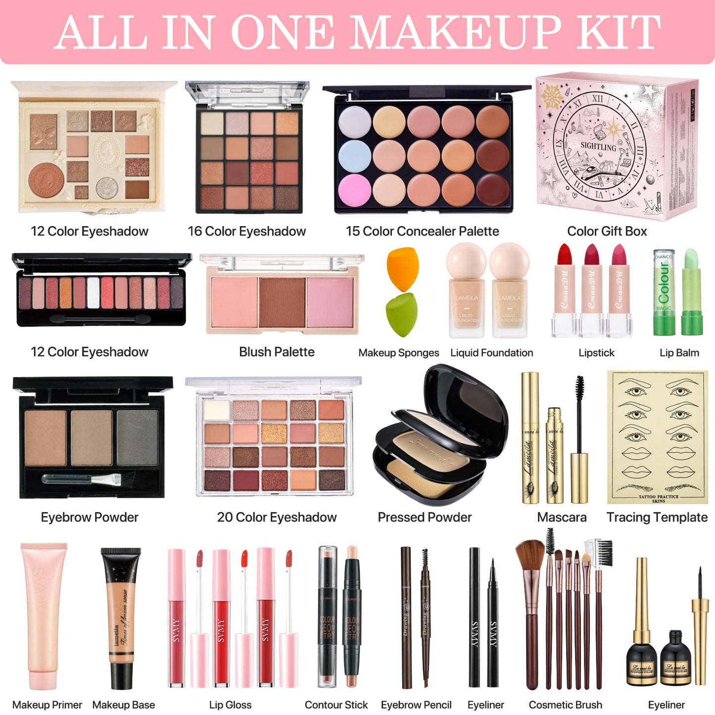 All in One Makeup Kit for Women Full Kit, Travel Makeup Set, Make up Foundation Eyeshadow Palette Concealer Lipstick Eyeliner Cosmetic Brushes Makeup Gift Set for Women Teen Girls