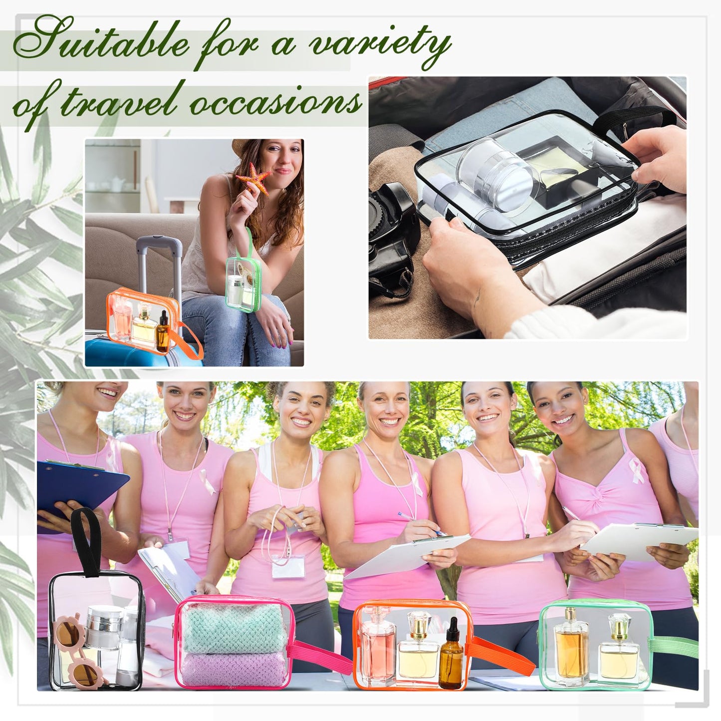 Silkfly 24 Pack Vivid Color Clear Toiletry Bag PVC Travel Cosmetic Bag with Handle Strap Makeup Pouch with Zipper for Women Summer Vacation Salon Teacher Gift