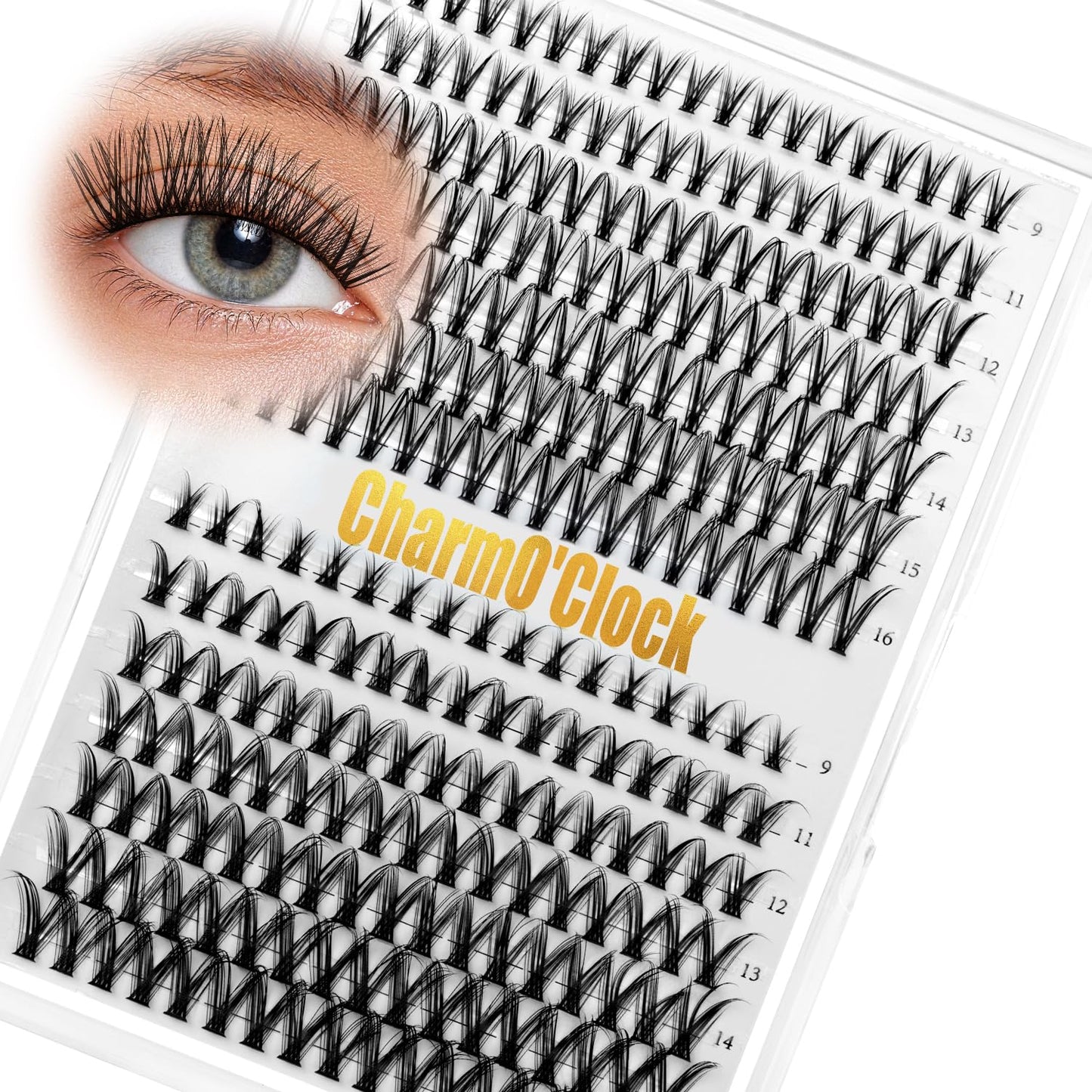 Lash Clusters Kit - 266 Pcs D Curl Wispy Eyelash Extensions with Bond, Seal, Tweezers & Remover | 9-16mm Mix