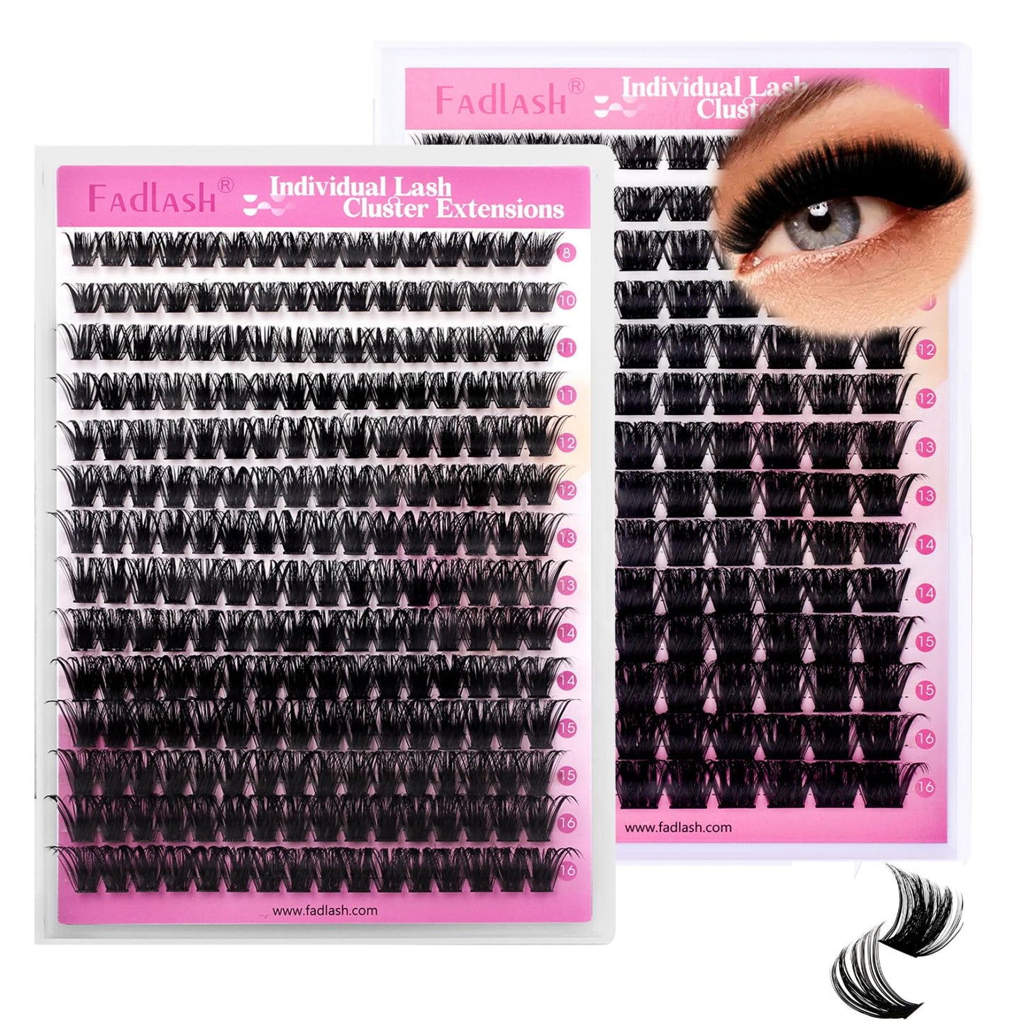 FADLASH Lash Clusters Natural Eyelash Clusters 100D+200D Fluffy Lashes Extensions 8-16mm D Curl DIY at Home (100D+200D, 2 Pack)