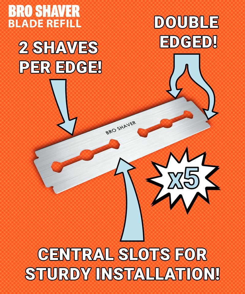 BroShaver Double-Edge Back Hair Shaver Razor Blades, Extra Long Blade Refill Compatible with BroShaver 3.0 & BroShaver 2.2 Back Hair Shavers