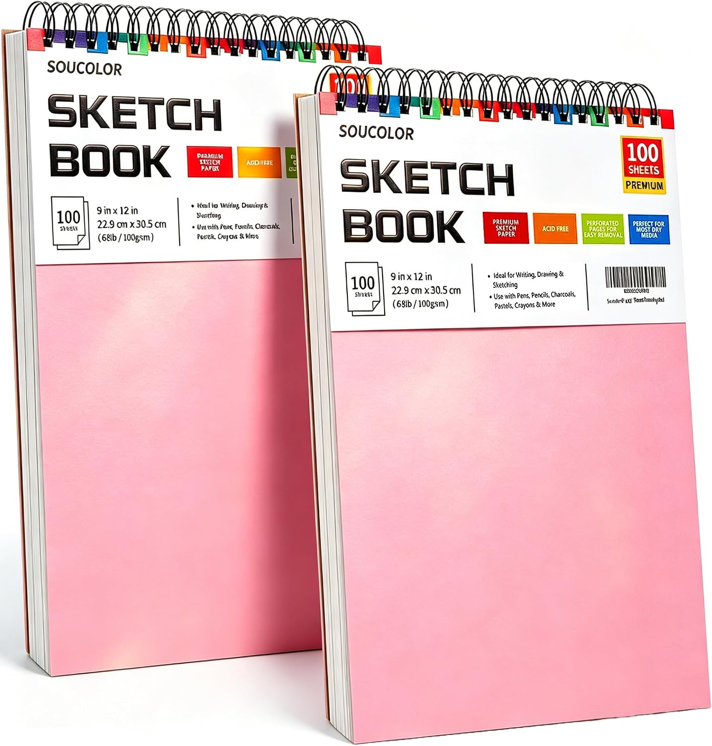 Soucolor Sketch Book - 9" x 12" Top Spiral Bound, 100 Sheets Acid-Free Drawing Paper | Ideal for Kids, Adults & Artists