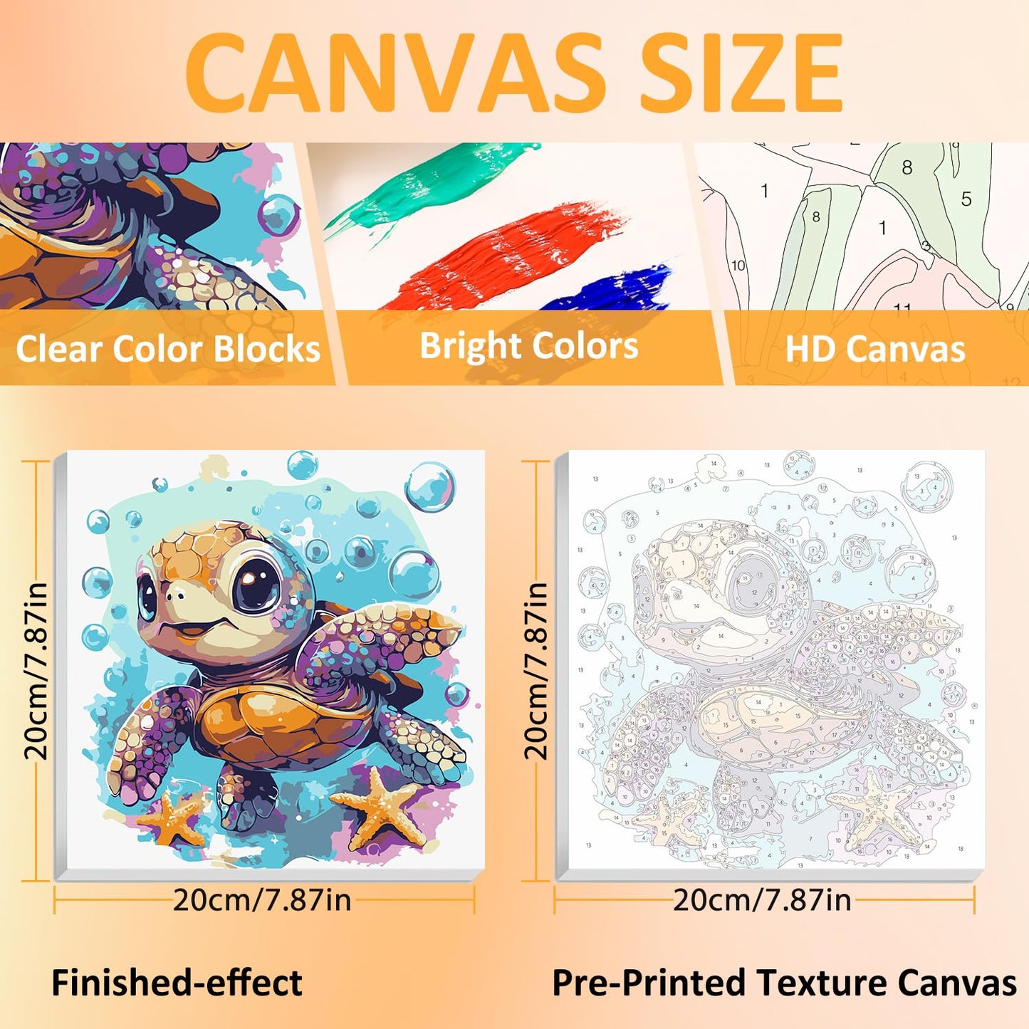 Mandun Paint by Numbers Kit for Kids with Frame, Sea Turtle Paint by Numbers for Kids Ages 4-8-12, DIY Turtle Acrylic Oil Painting for Home Wall Art Decor Gift 7.8x7.8 inch (with Frame Easel)