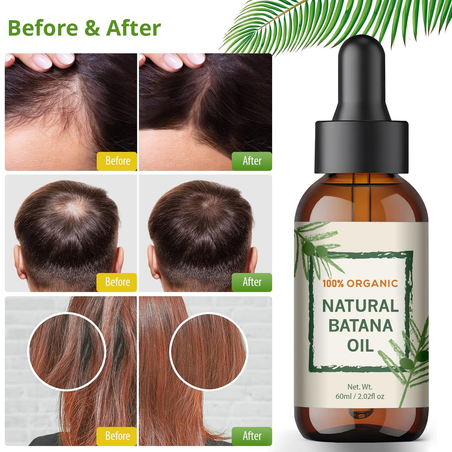 Batana Oil for Hair Growth – Dr Sebi Honduran Hair Oil for Thicker, Stronger Hair, Repairs Split Ends & Dry Scalp, Supports Hair Regrowth for Men & Women, Natural Hair Moisturizer (2.02 fl oz)