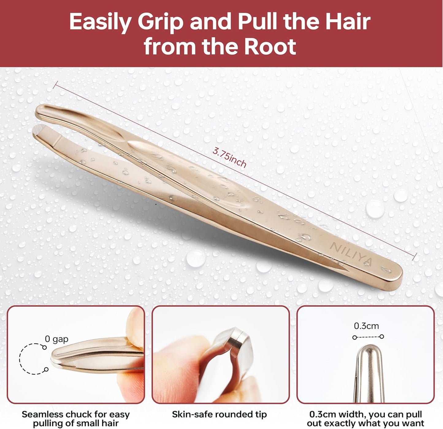 Professional Round Tip Tweezers for Men - Chin Plucker with Leather Travel Case | Light Gold
