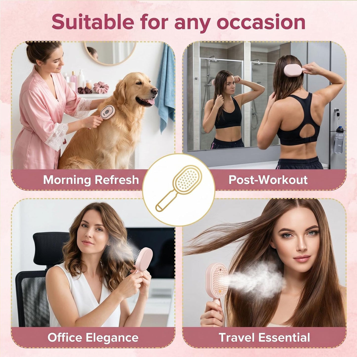 Suerteyay Hair Brush, Electric Spray Air Cushion Massage Comb, Self-Cleaning Anti-Tangle Hair Brush With Essential Oil Mis, Rechargeable Detangling Electric Steam Brushs(Pink)