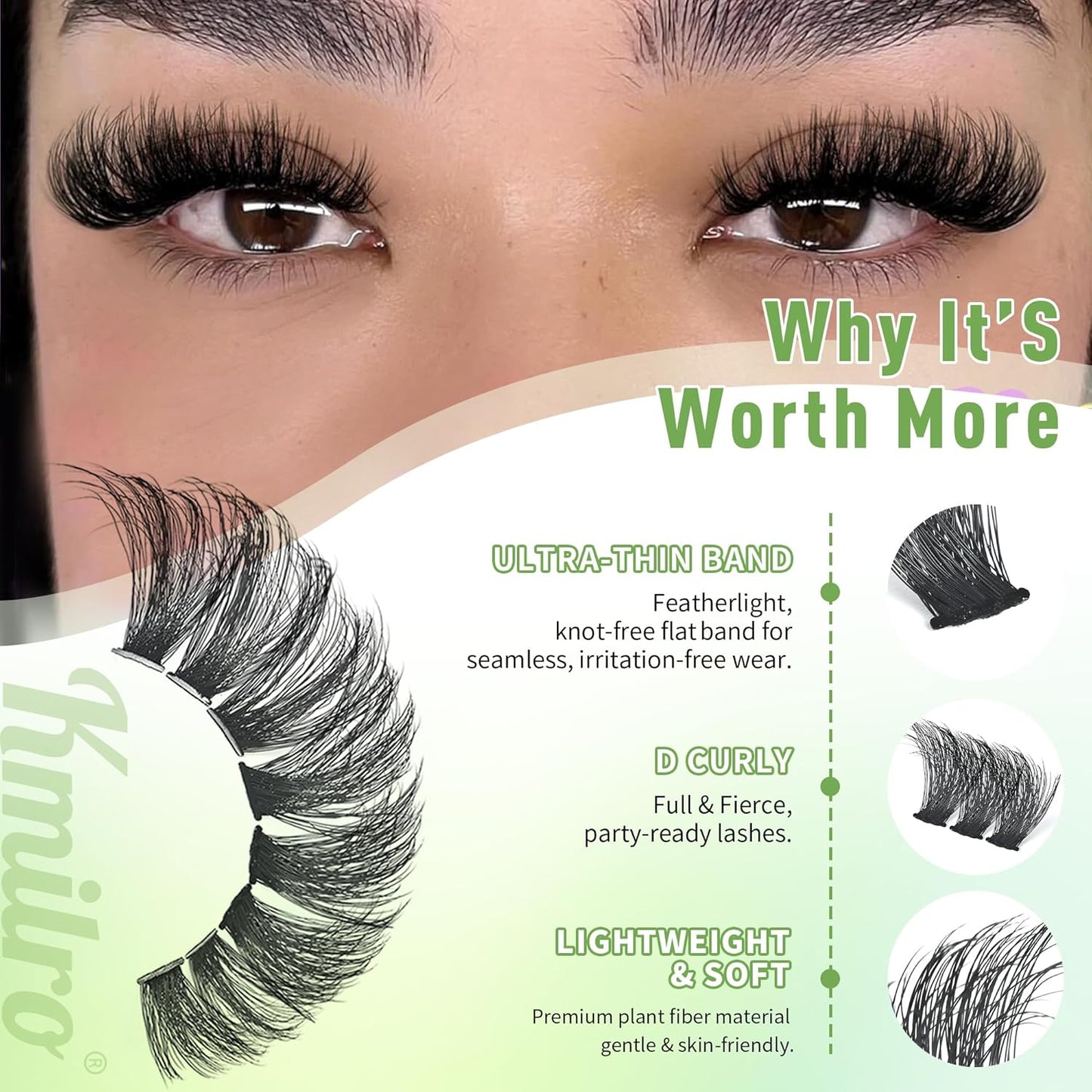 Kmilro Lash Clusters Kit - 224Pcs Volume Eyelash Extensions, 8-18mm Soft Wispy Individual Lashes | Ultra-Thin Black Band
