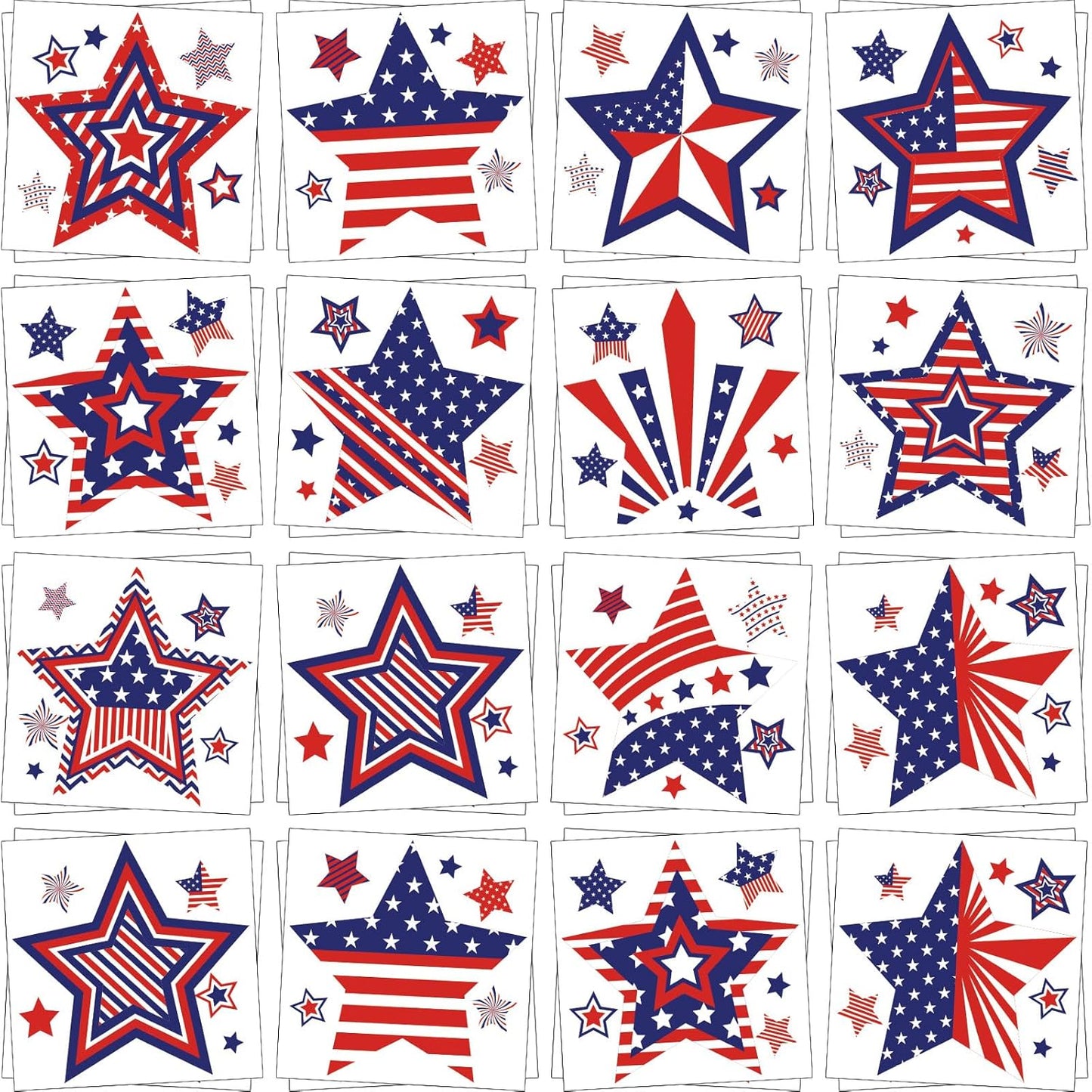 4th of July Temporary Tattoos - 180 Patriotic Star Designs | Red, White & Blue Party Decorations for Independence Day