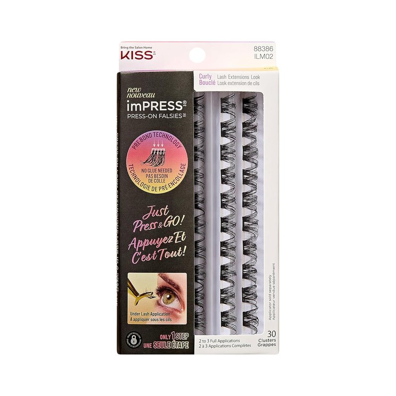 Impress False Eyelashes - Curly Lash Clusters, 10mm-14mm | 30 Reusable, Contact Lens Friendly