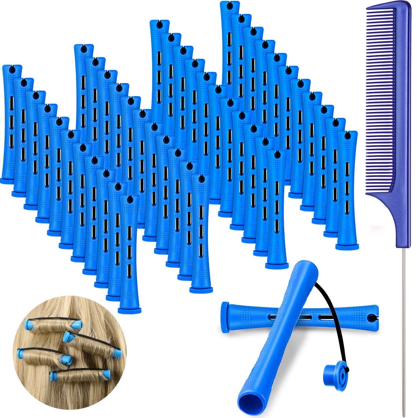 48 Pieces Hair Perm Rods - Short Cold Wave Curling Rollers with Steel Pintail Comb | 6 Sizes, 6 Colors