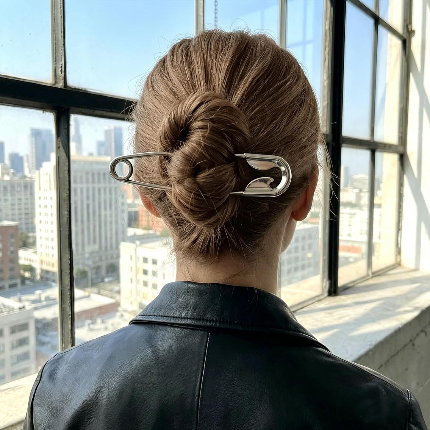 Large Safety Pin Hair Clips - Alloy French Fork Stick Pins | 2-Piece Set for Women - Silver Hair Accessories