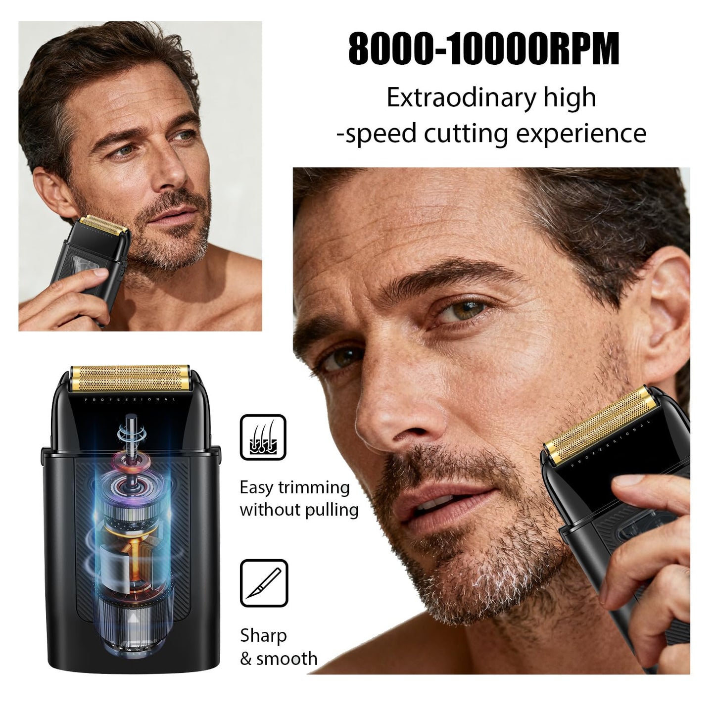 VGR 334 Foil Shaver for Men, Professional Electric Razor for Shaving Face & Bald Head, 10000RPM Vector Motor, Double Titanium Foils, LED Display, USB Charging Base, Men's Electric Shavers for Barbers