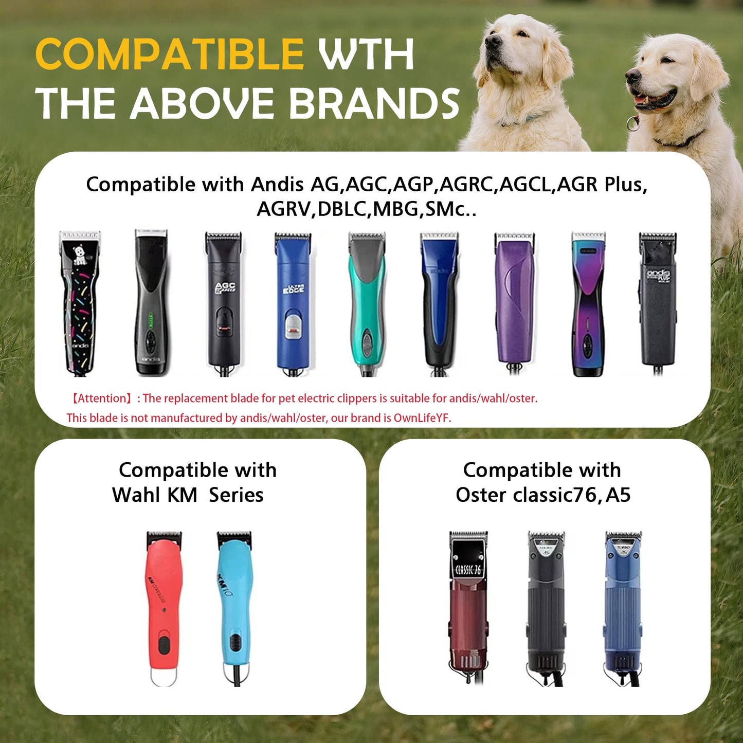 OwnLifeYF Steel Detachable Pet Clipper Blade 7F 3.2mm 1/8'' Compatible with Andis/Oster/Wahl A5 Dog Grooming Clippers, Made Using Japanese High Carbon Steel