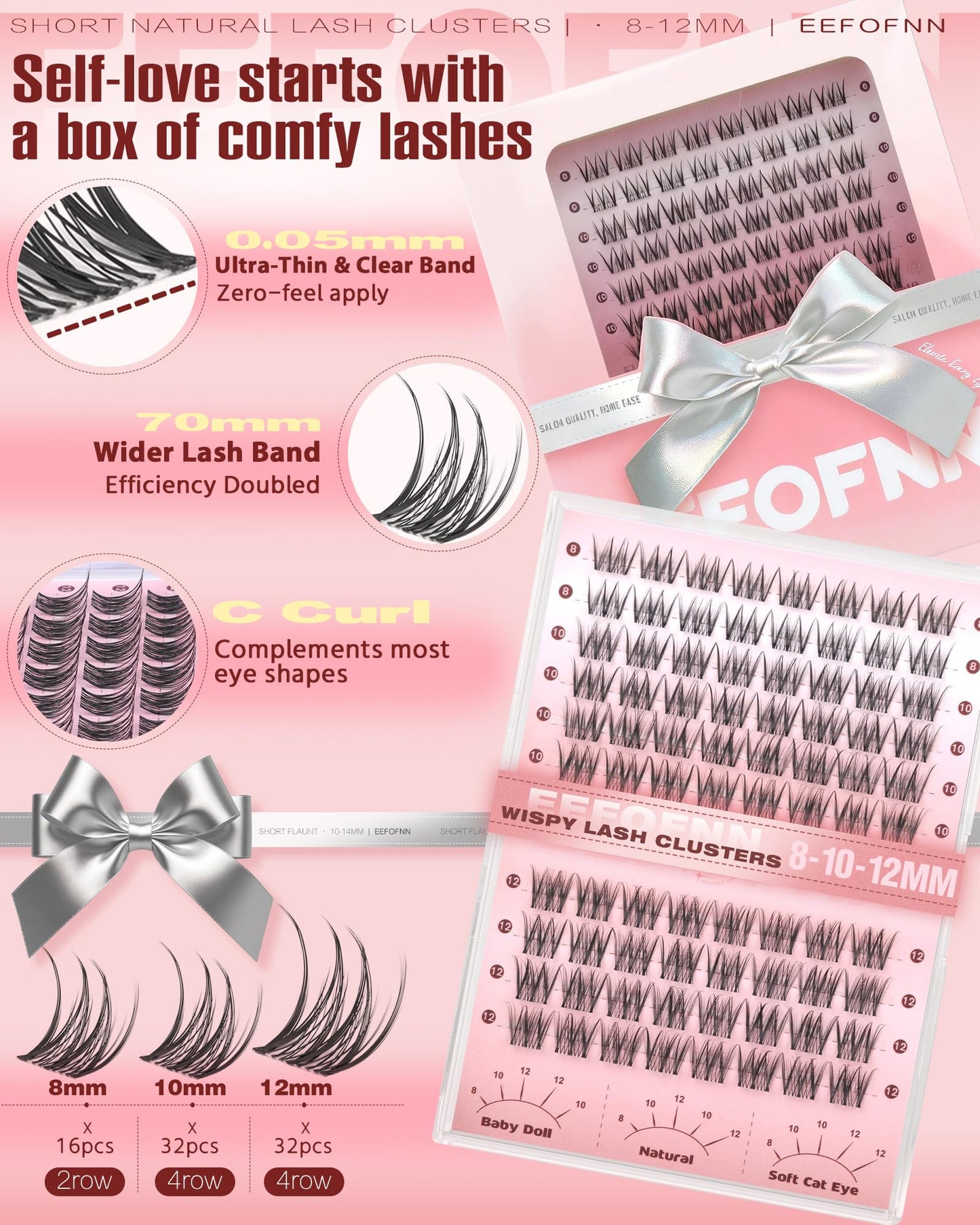 Natural Lash Clusters Short Cluster Eyelash Extensions Wispy Individual Lashes 8-12mm Lash Cluster Clear Band Clusters Lashes Natural Look DIY Eyelash Extension Pestañas Postizas Naturales