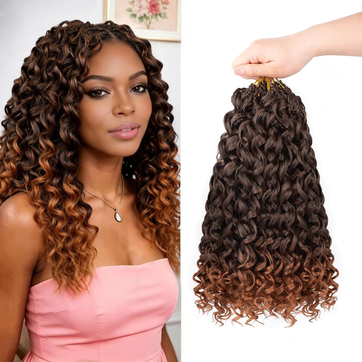GoGo Curl Crochet Hair - 14 Inch Pre Looped Braids for Black Women | Soft Synthetic Deep Water Wave Extensions